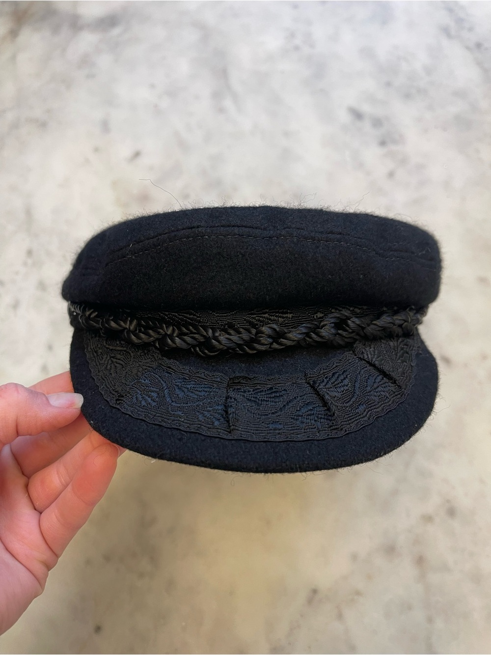 Black Wool Braided Trim Fisherman Cap
